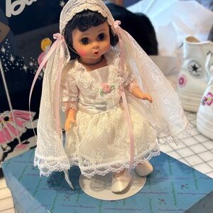Madame Alexander First Communion Doll in Lace Dress with Pink Ribbons